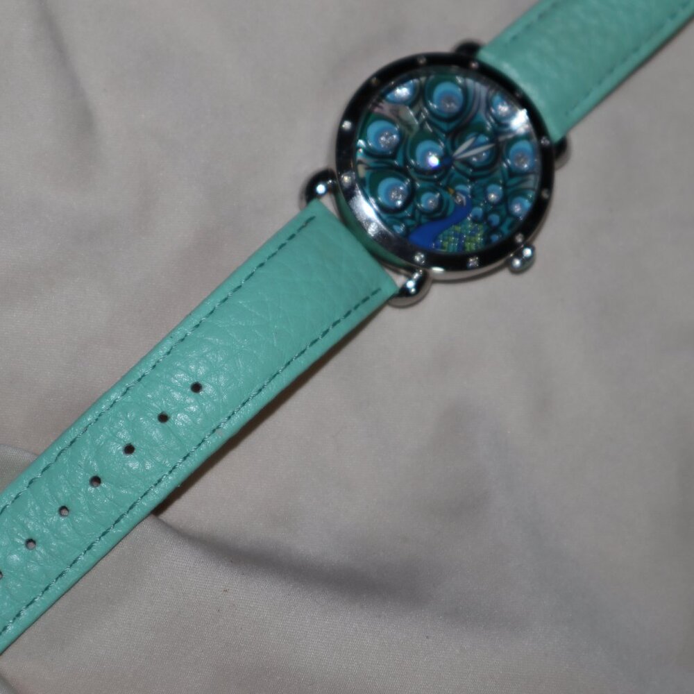 Bertha Peacock watch with Swarovski crystals and genuine leather strap - Picture 2 of 3